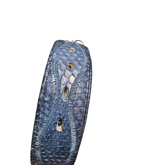 Mens Blue Snakeskin Overlay Nocona Leather Belt Snap-On Strap Sz 34 Wavy Pattern - Picture 1 of 11